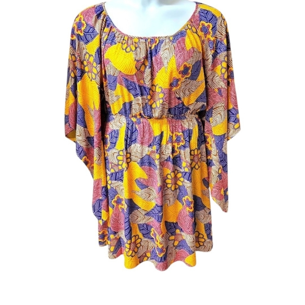 Lani California Size S & M Mustard Purple Viscose Batwing Mini Dress Open Back - Picture 2 of 15